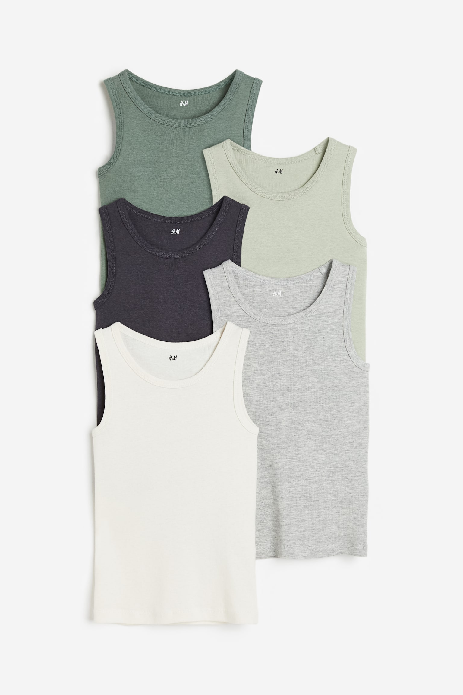 5-pack Cotton Tanks - Dark green/Dark grey/Light dusky green/Green/Grey/Blue/White/White/Light grey/Dark grey - 1