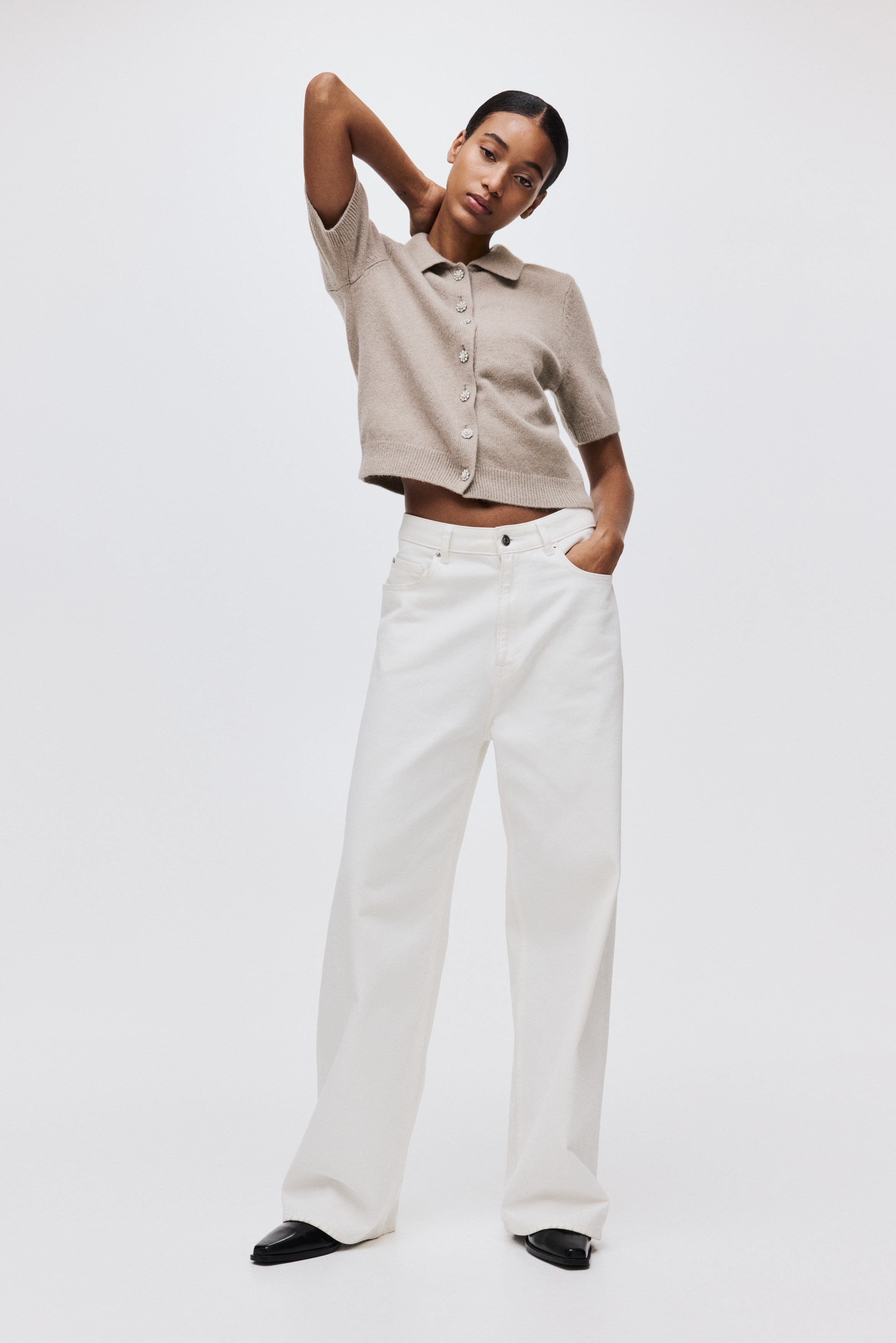 H & M - Short-sleeved collared cardigan - ブラウン