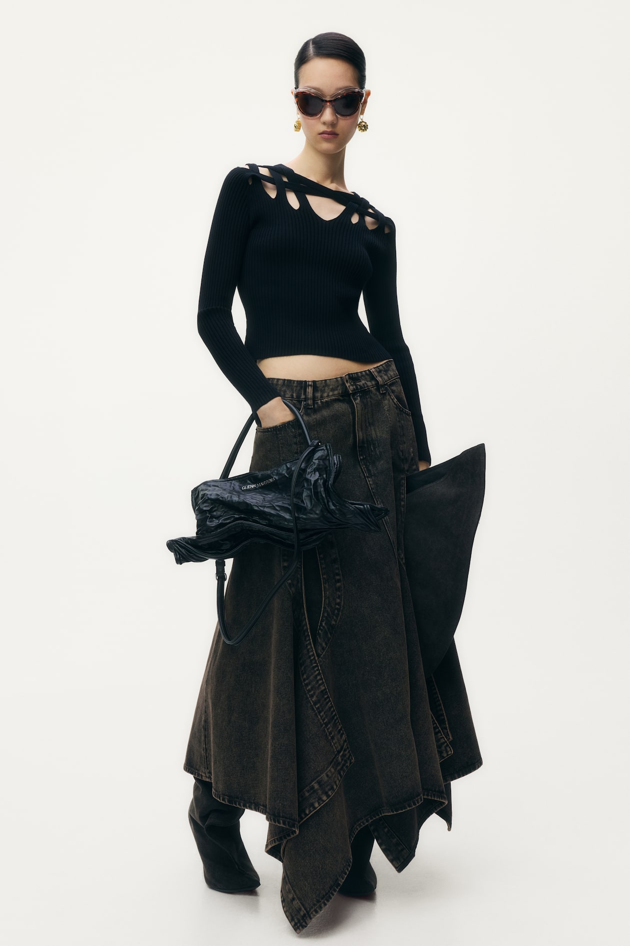 Rib-Knit Cutout Top Black Ladies H&M US