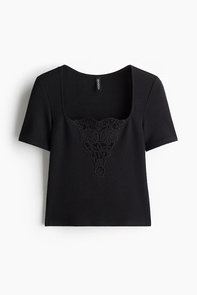 Broderie anglaise-detail top - Black/Light blue/White - 1