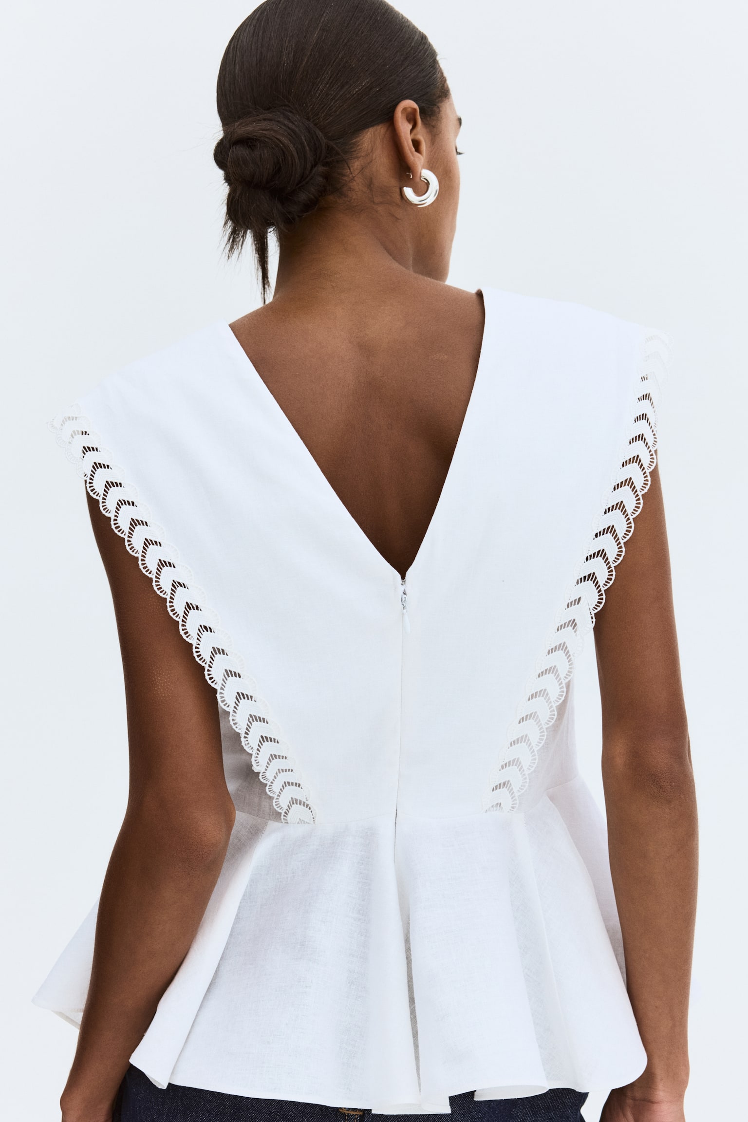 Áo peplum linen pha - Màu trắng - 3