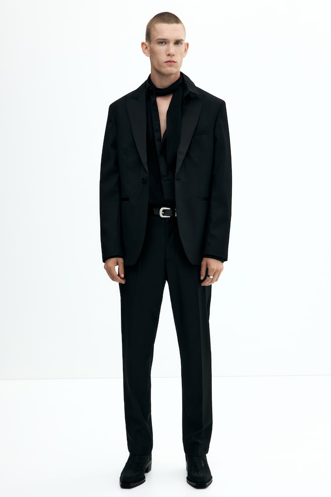 Slim Fit Wool-blend tuxedo trousers - Black - 1
