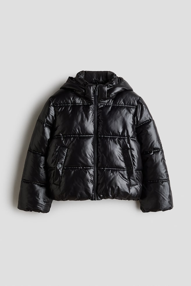 Hooded puffer jacket - Black/Light beige/Dusty pink - 1