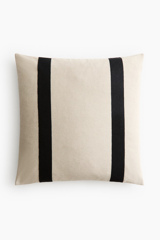 Linen-Blend Cushion Cover - Light beige/black - 1