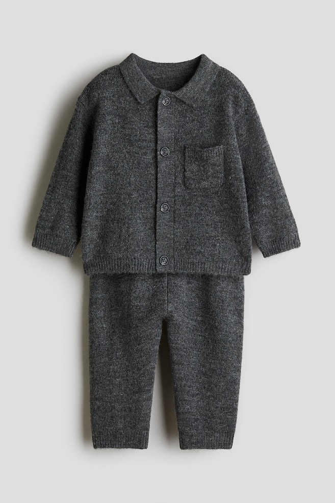 2-piece Cardigan & Pants Set - Dark grey/Light beige - 1