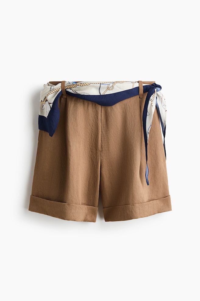 Scarf-Detail Shorts - Beige/White/blue - 1