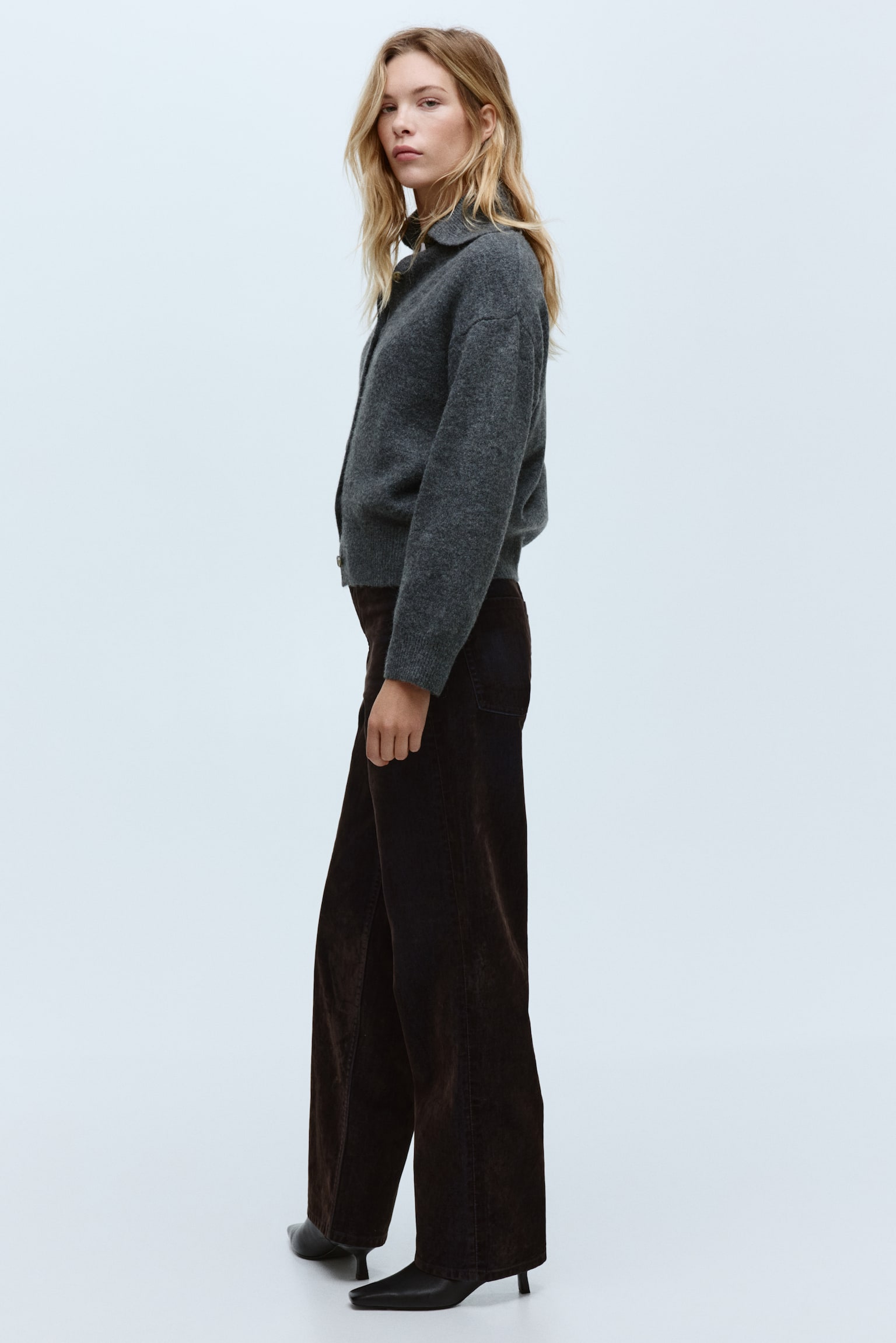 Женские джинсы H&M Flocked Straight High, цвет: Тёмный коричневый — фото 6