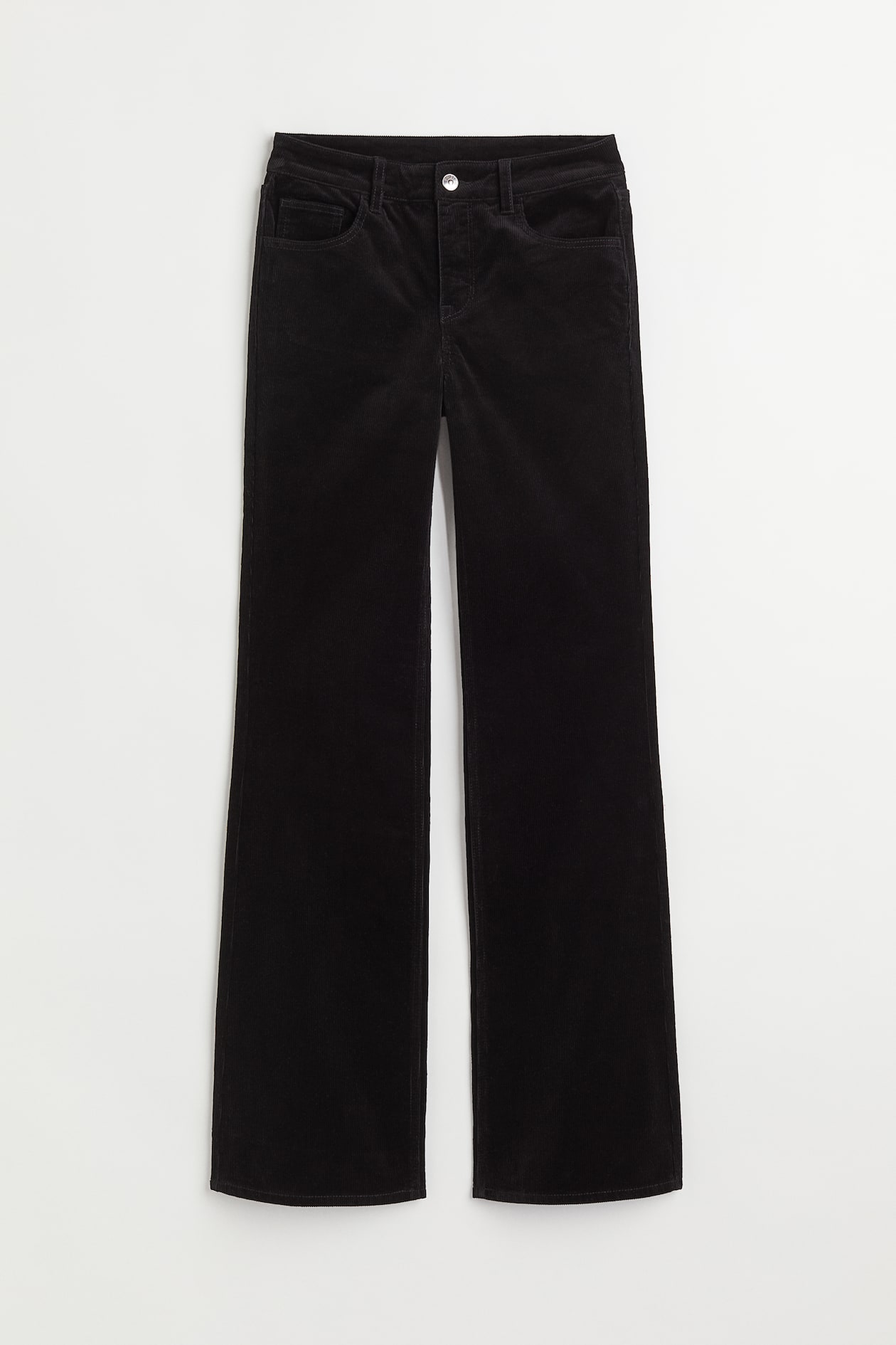 Flared Corduroy Pants - Low waist - Long - Black - Ladies | H&M US