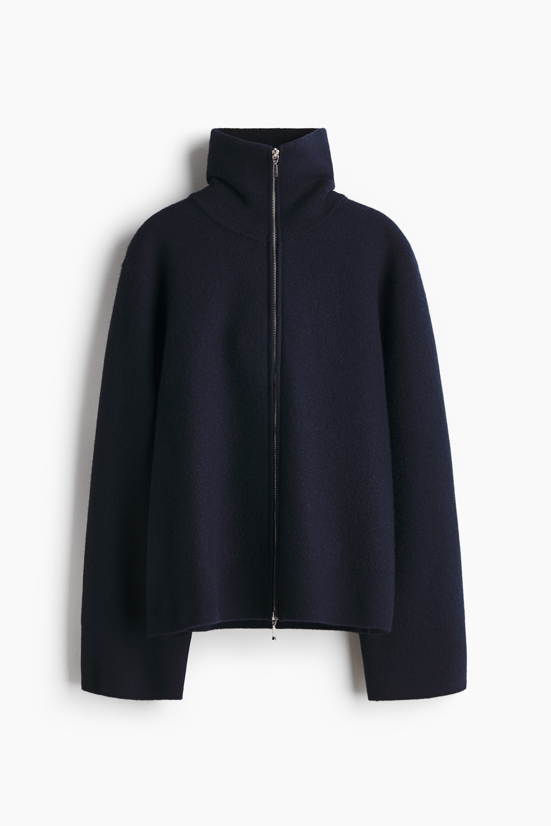 Wool Cardigan with Zipper - Navy blue/Light beige