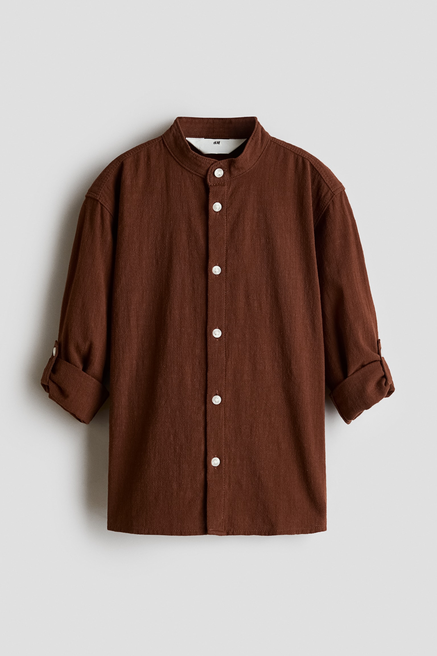 Grandad shirt - Brown/Natural beige/Light dusty turquoise/Dark red