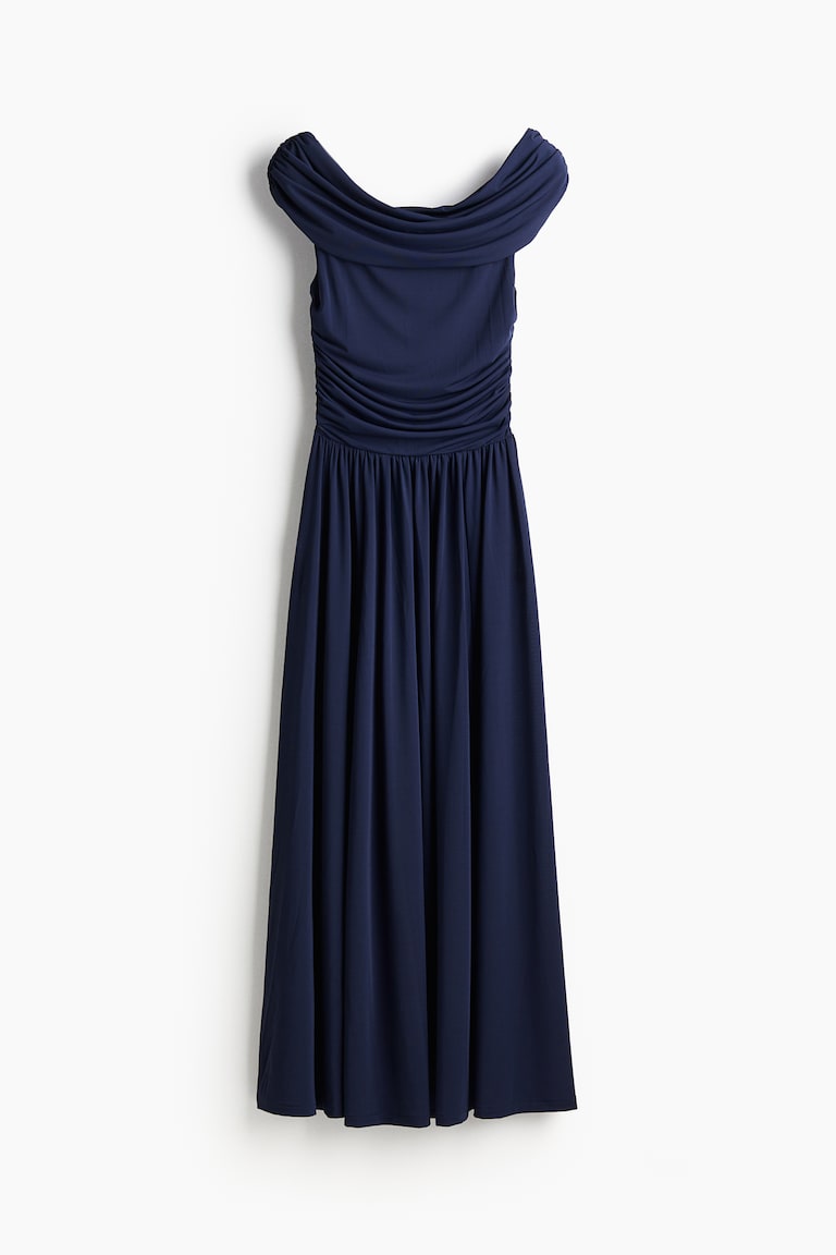 h&m off the shoulder dress blue Women's Navy blue Draped Off-the-shoulder Dress
