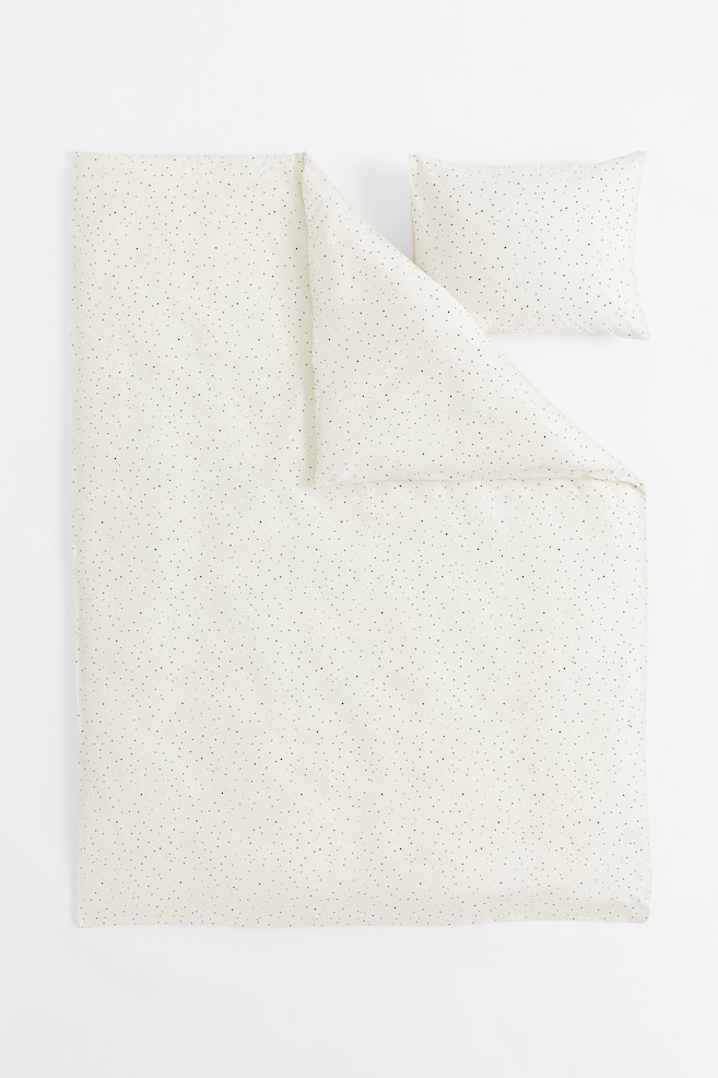 Enkelt sengesett med mønster - Hvit/Prikket - 3