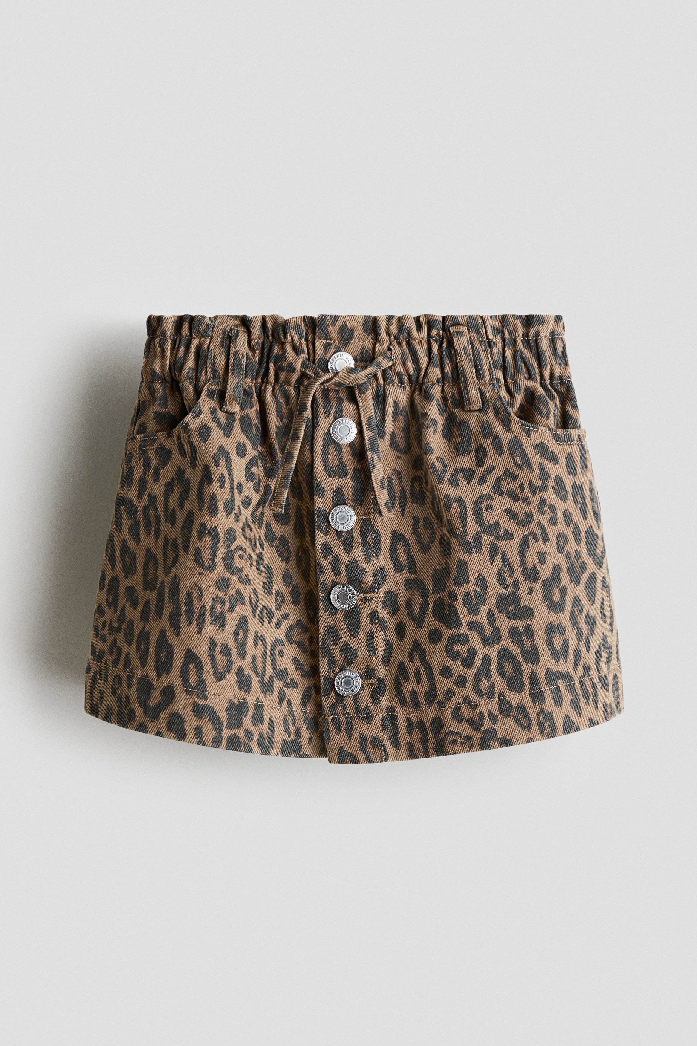 Paper bag denim skirt - Dark beige/Leopard print/Denim blue