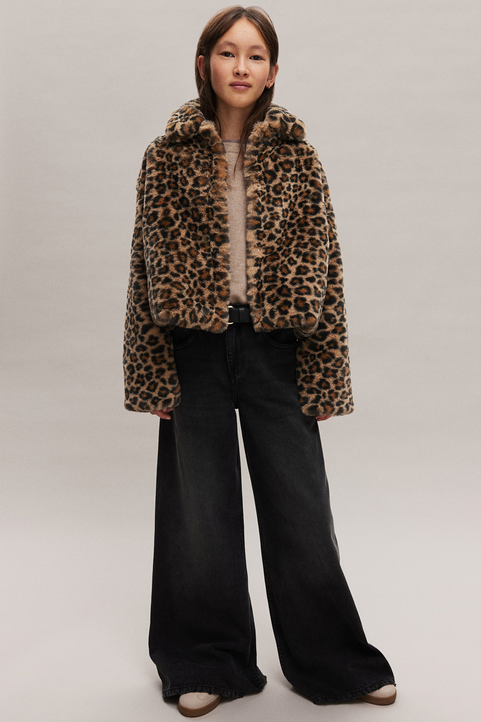 Fluffy jacket - Beige/Leopard-print/Black - 2