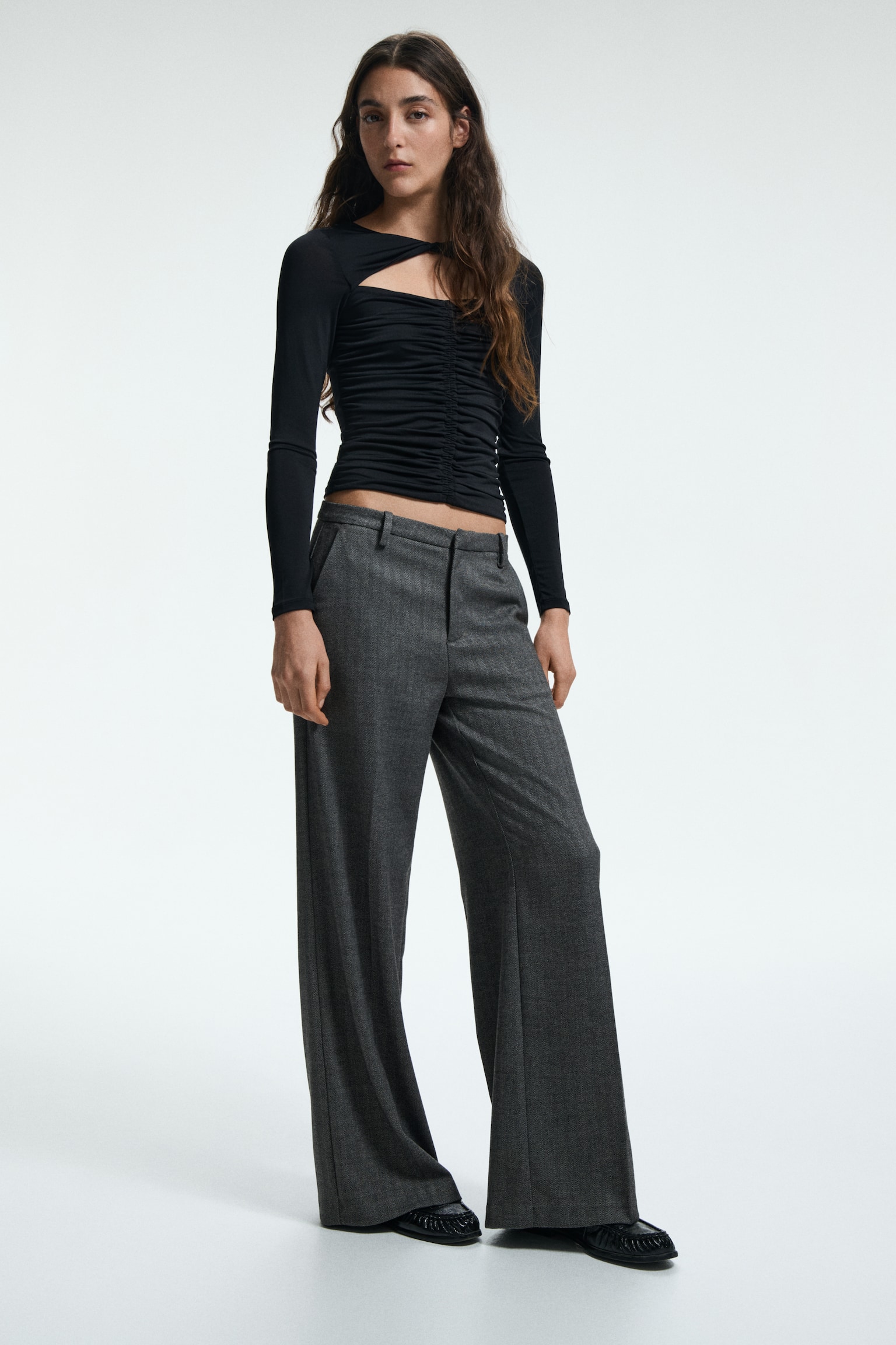 Wide tailored trousers - Dark grey/Herringbone pattern/Light beige/Checked - 5
