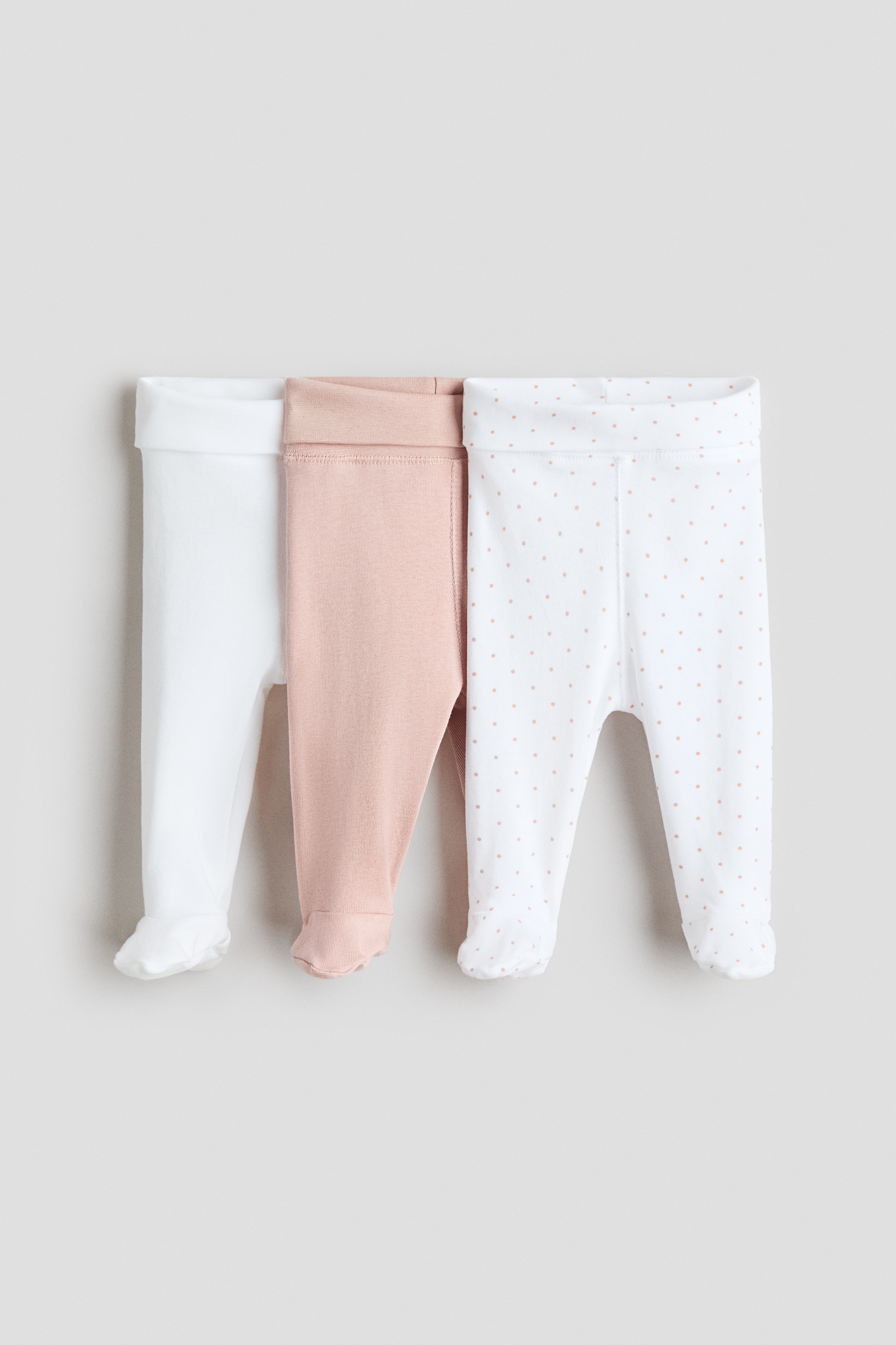 Powder pink/Spotted 3-pack foldover-waist leggings - Size: 0-1M  - H&M