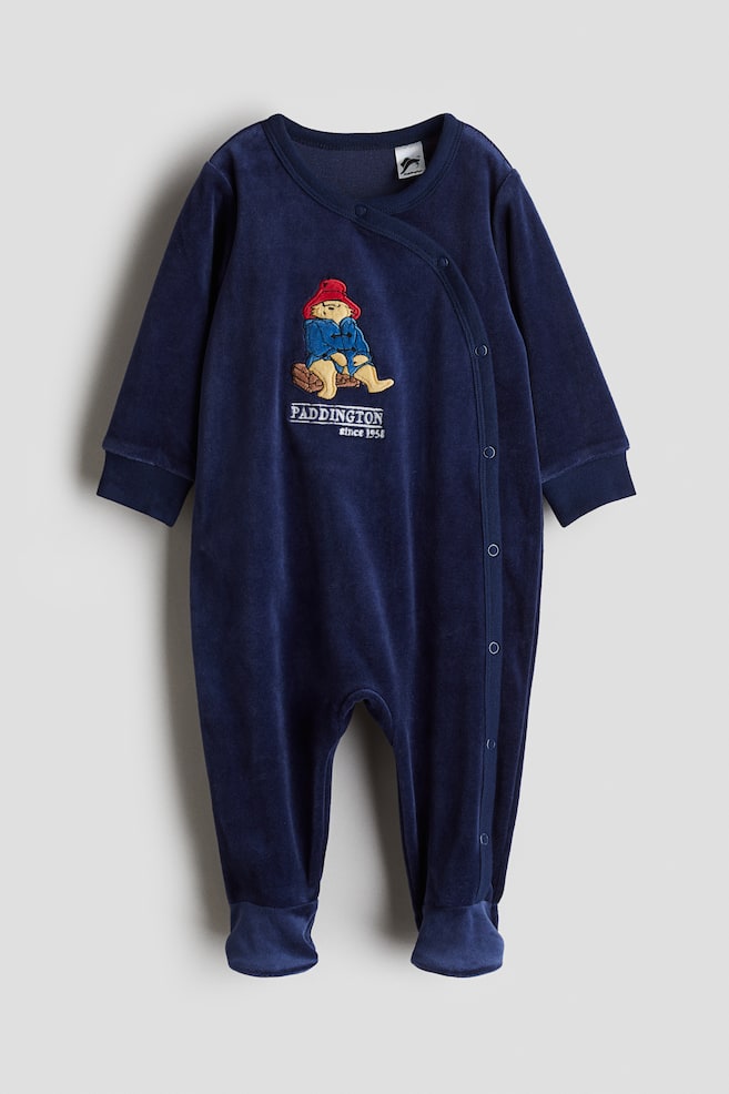 Velour sleepsuit - Navy blue/Paddington Bear/White/Winnie The Pooh - 1