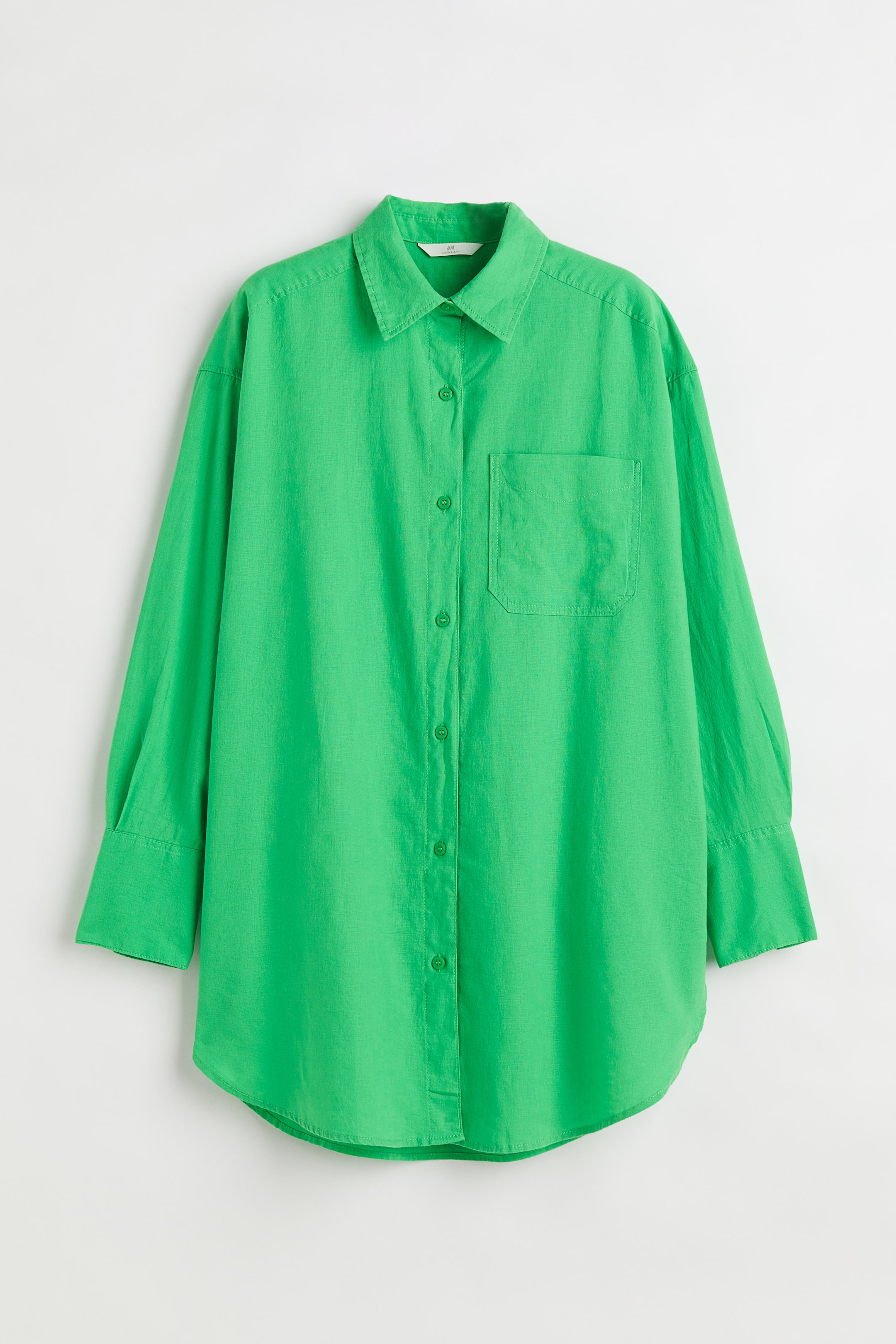 Oversized Linen-blend Shirt - Long sleeve - Long - Green - Ladies | H&M US