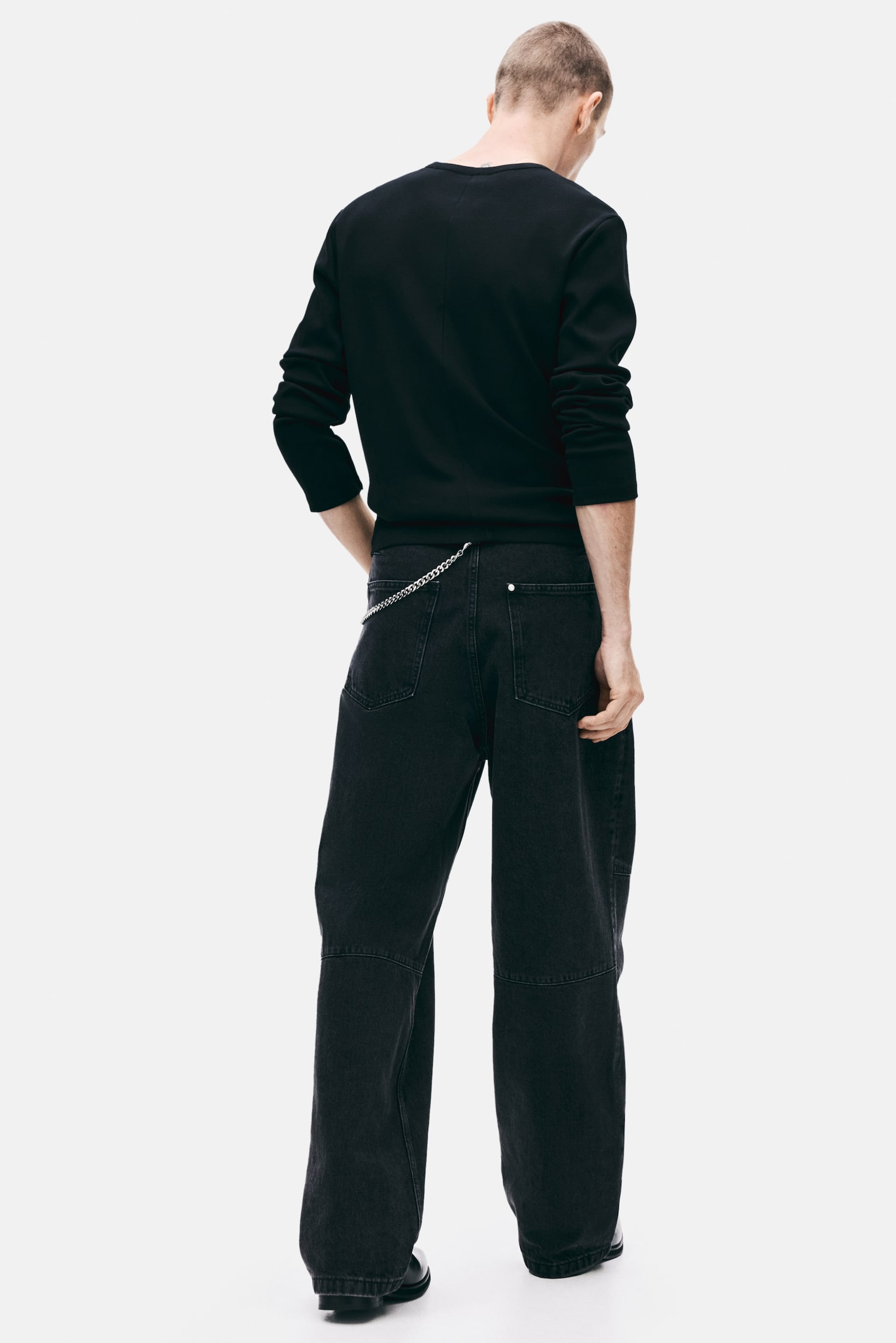 縫合褶牛仔寬版褲 - 黑色/淺丹寧藍/灰丹寧藍 - 4