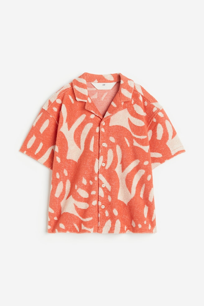 Patterned terry resort shirt - Orange/Leaves - 1