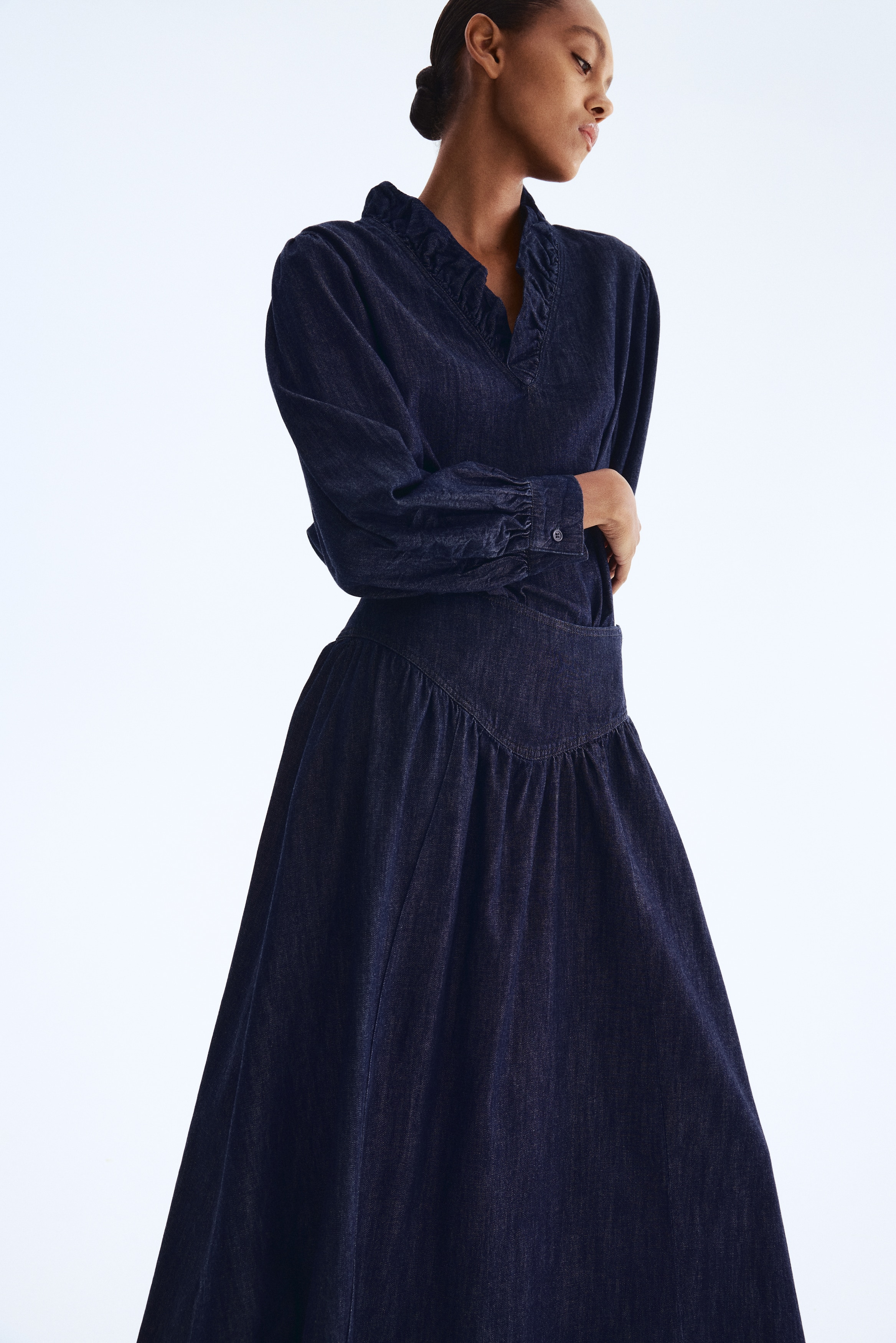 Fodorgalléros farmerblúz - Sötét farmerkék