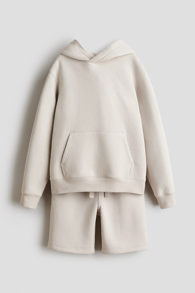 2-piece hoodie and sweatshorts set - Light beige/Light blue/Dark brown - 1