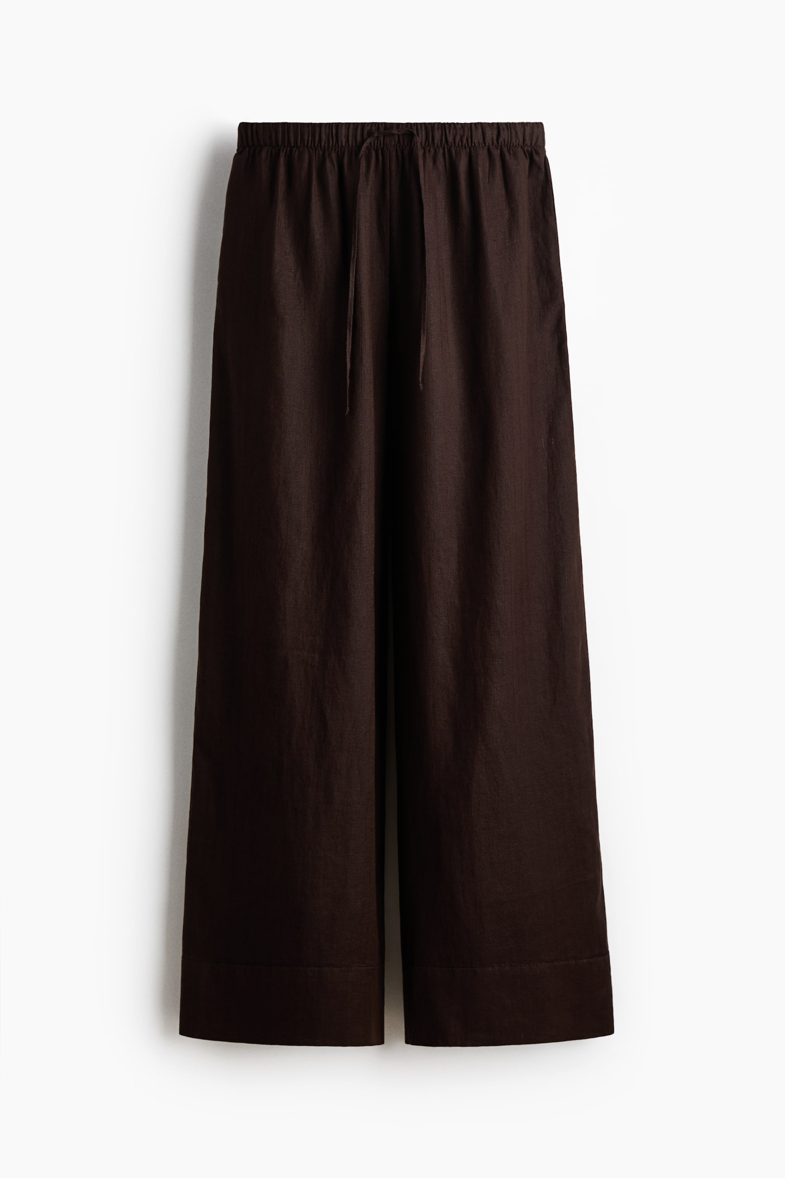 Wide linen trousers - Dark brown/White - 2
