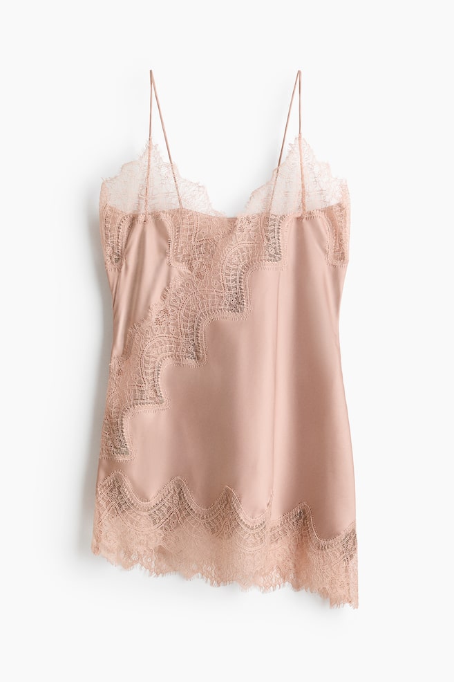 Lace-Trimmed Satin Camisole Top - Light dusty pink/Black - 1