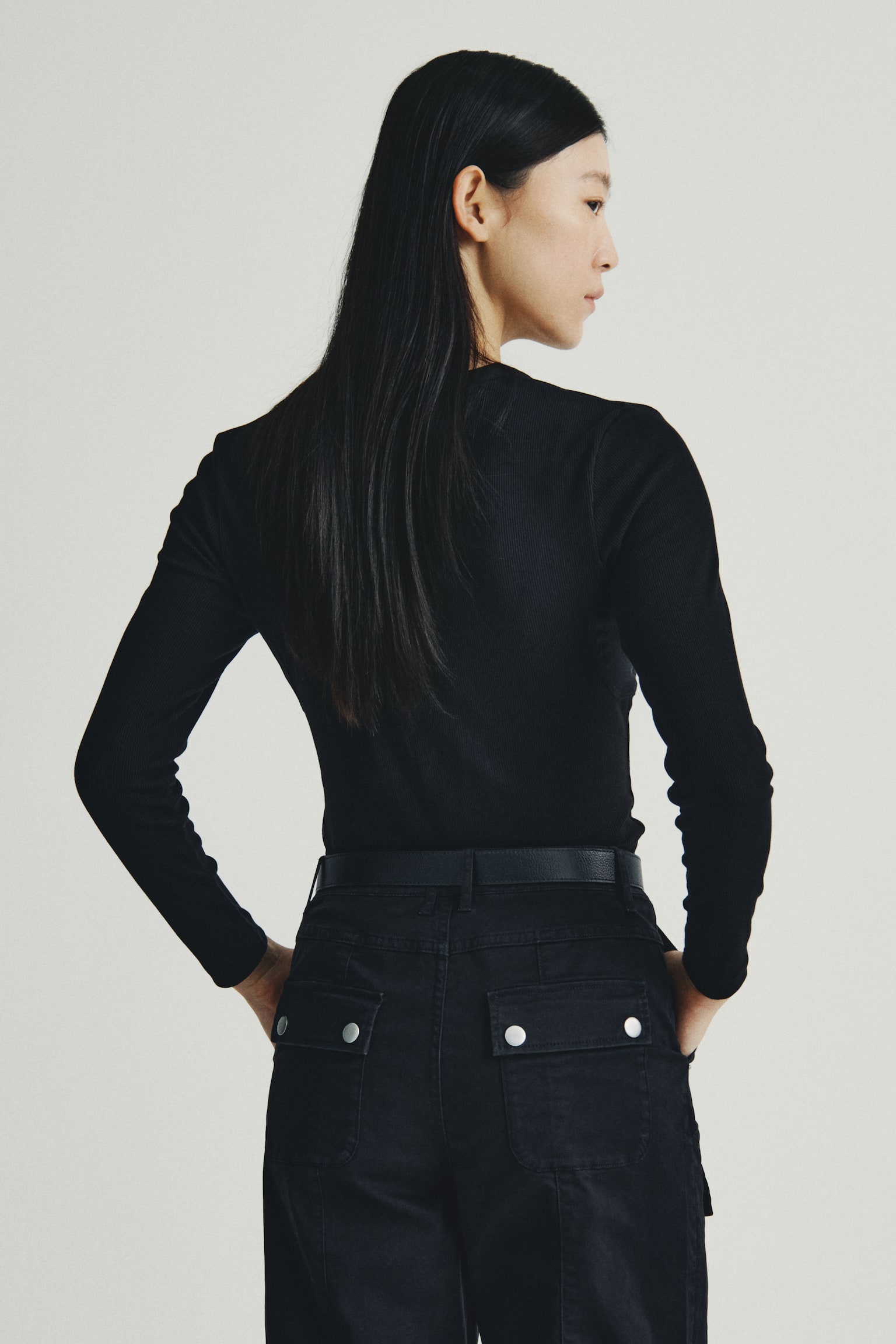 リブニットトップス - ブラック/グレーメランジ/ライトダスティグリーン - 6