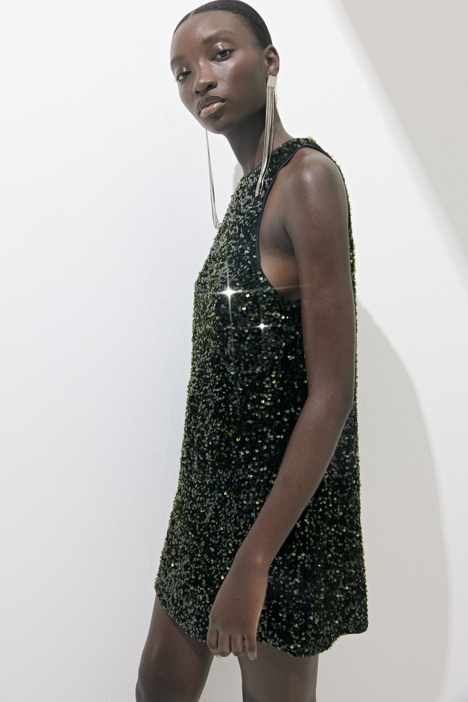 Sleeveless Sequin Dress - Dark green/Silver colour/Bronze colour - 1