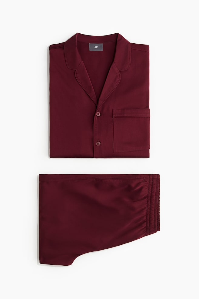 Camisa y pantalón de pijama - Rojo oscuro - 1