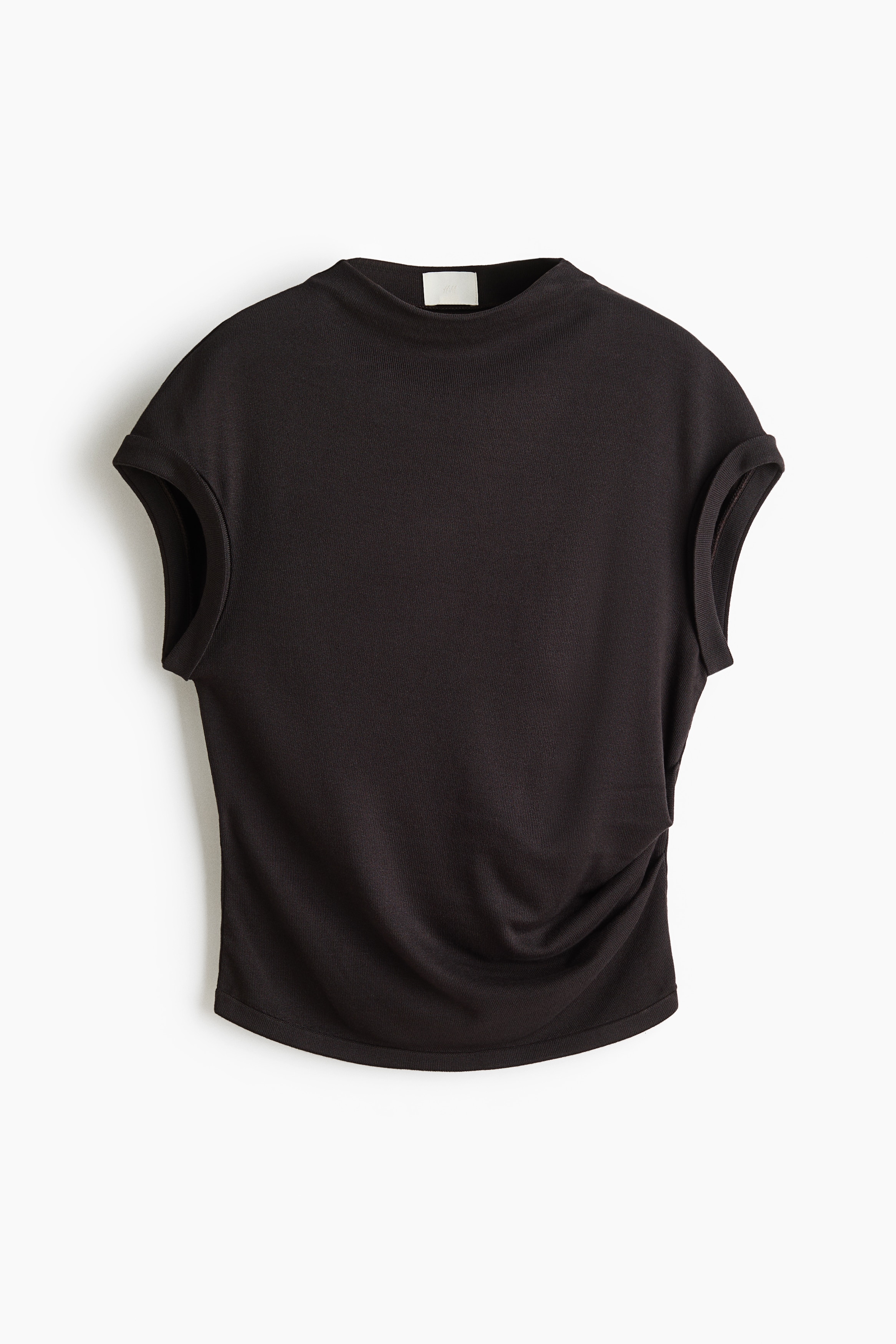 Draped Fine-Knit Top - Dark brown/White