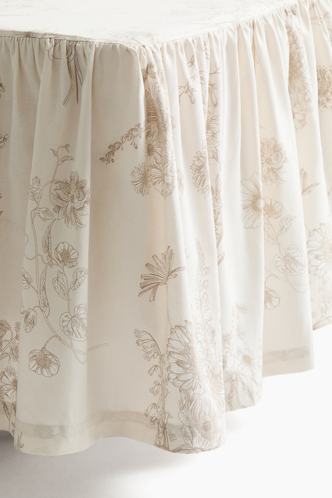 Bedrok van katoenmix - eenpersoons - Roomwit/bloemen/Lichtbeige/bloemen/Wit/Roomwit/gestreept - 1