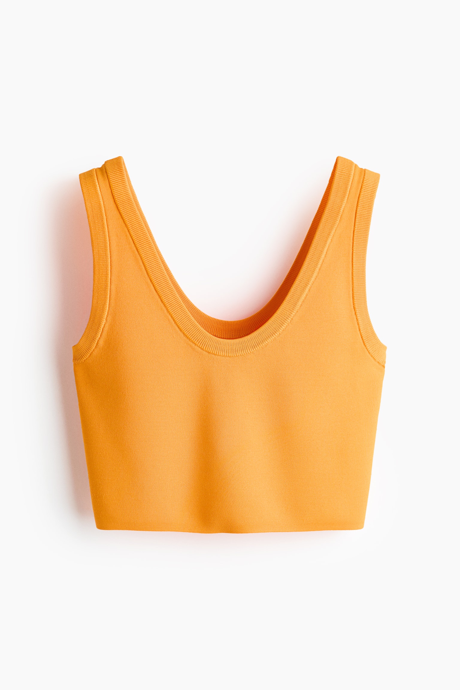 Top cropped sin mangas en punto fino - Naranja vivo/Crema - 1