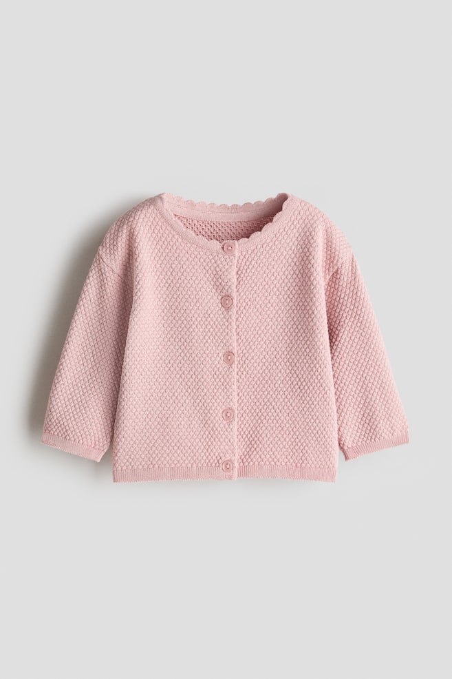 Textured Cotton-Knit Cardigan - Light dusty pink/White - 1