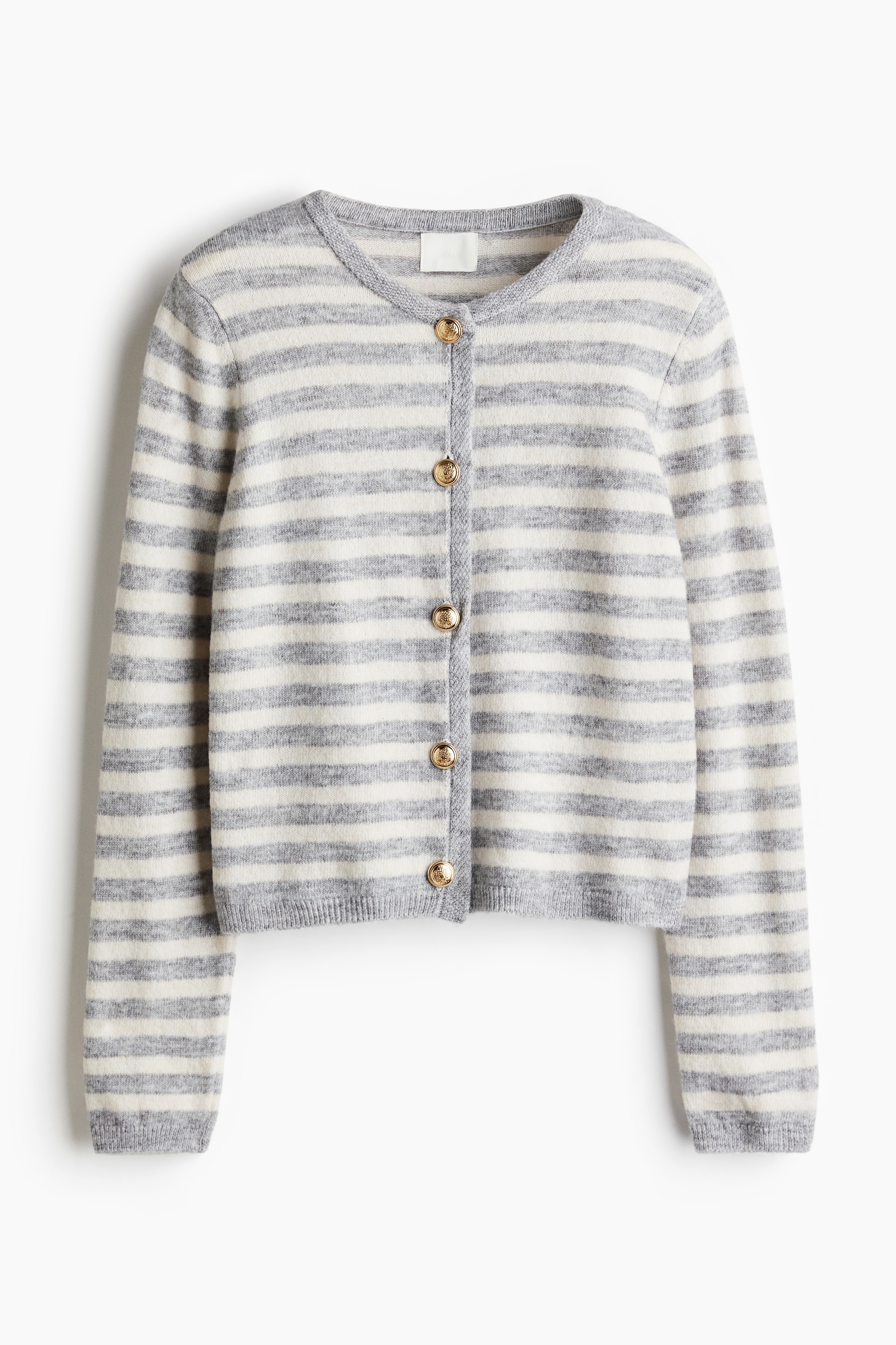 Fitted Cardigan - Light grey marle/Stripe