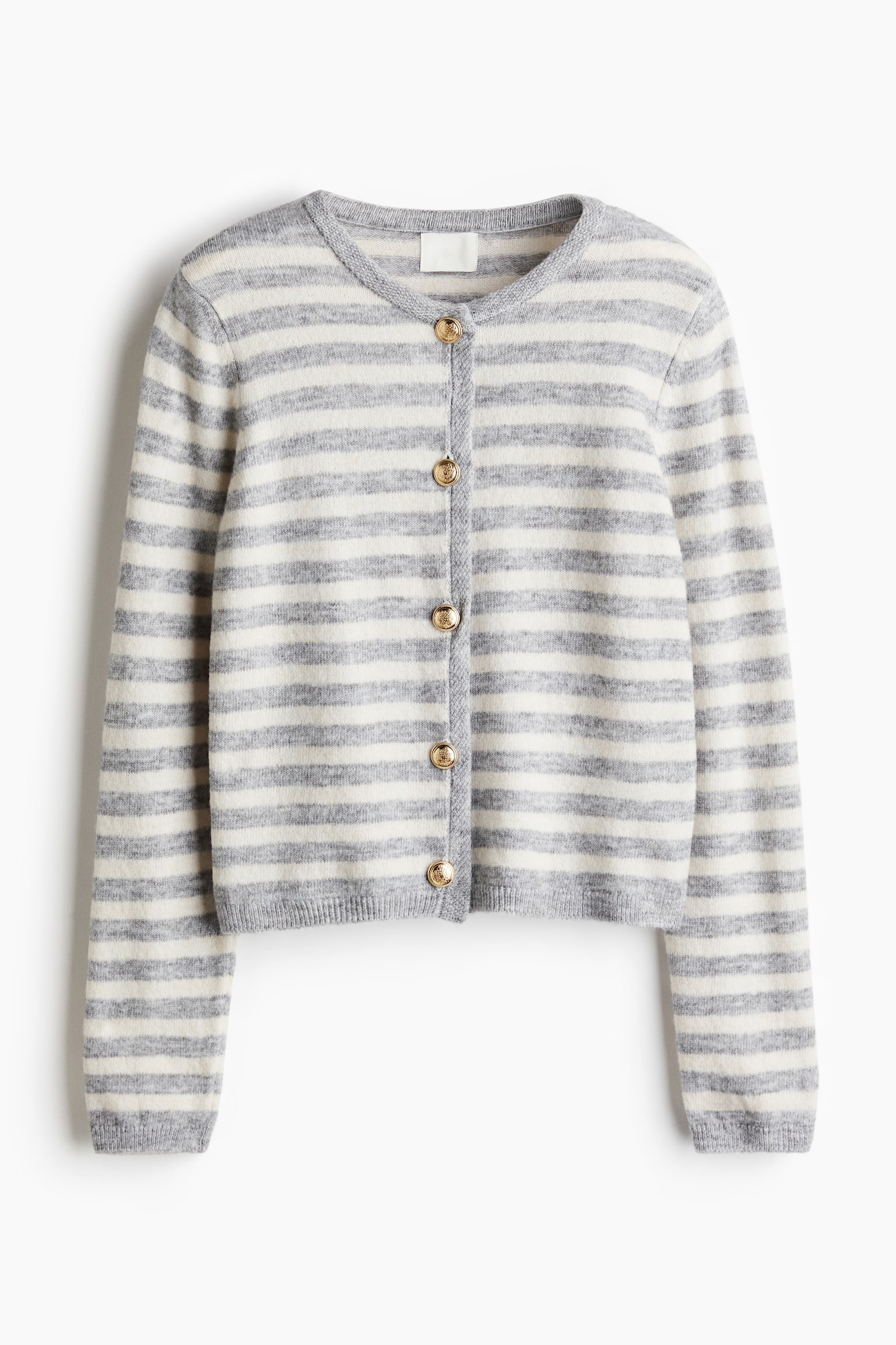 Fitted cardigan - Light grey marl/Striped/Cream/Navy blue striped - 2