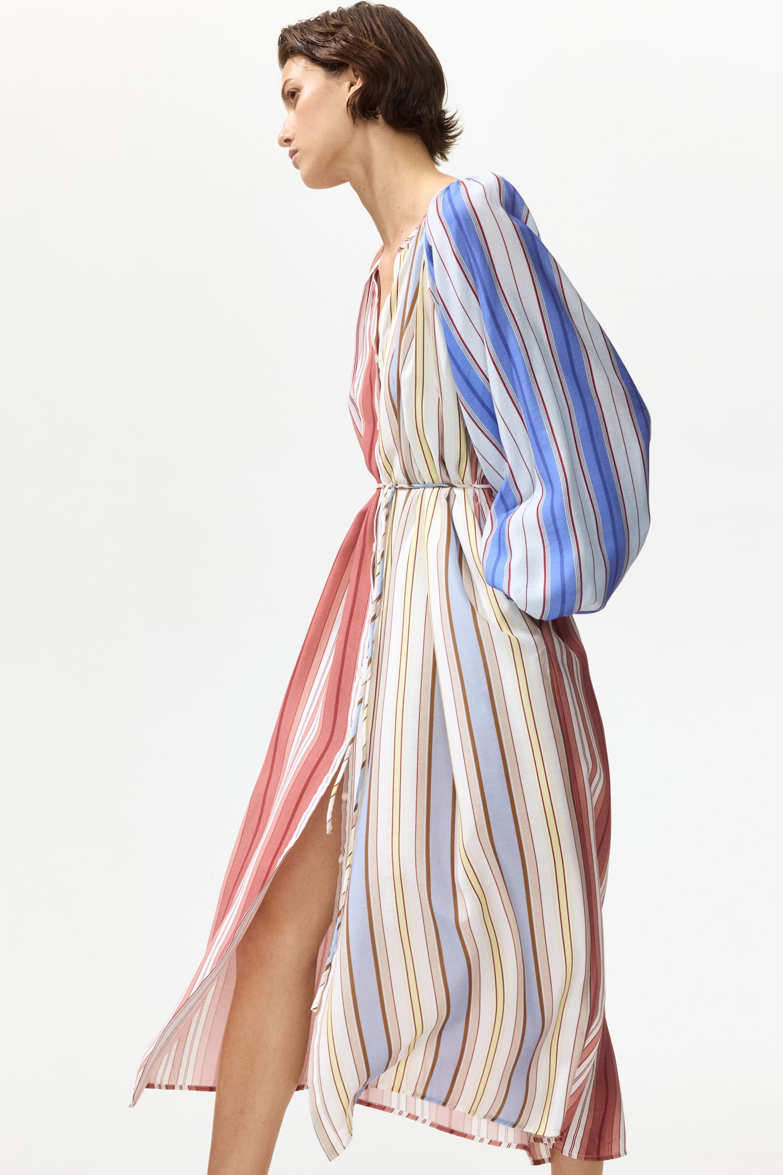 Loose-fit tie-belt dress - Multi-coloured/Striped/Blue - 1