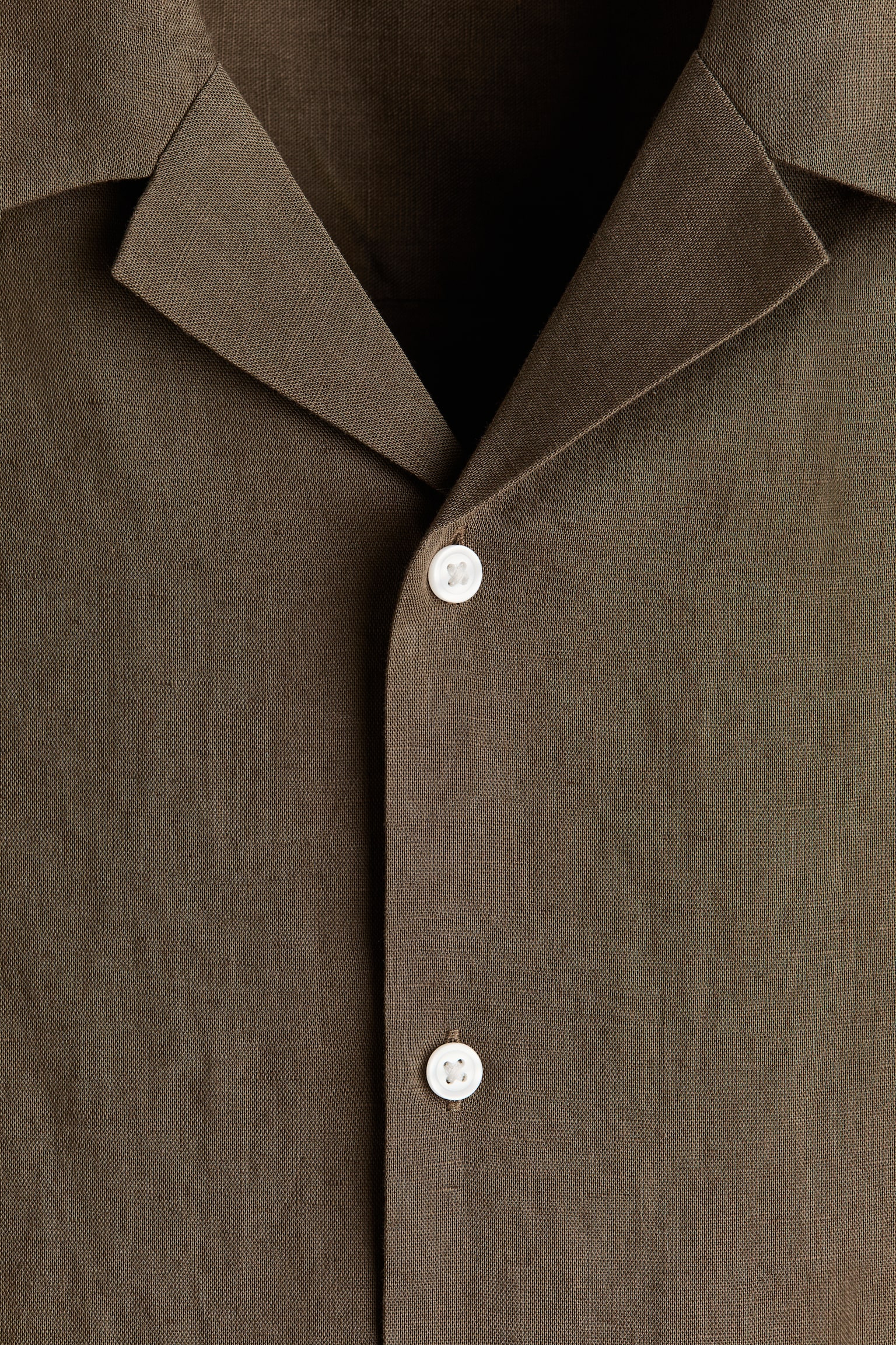 Relaxed Fit Linen-blend resort shirt - Dark khaki green/Light beige/White/Black/White/Striped/Brown - 3