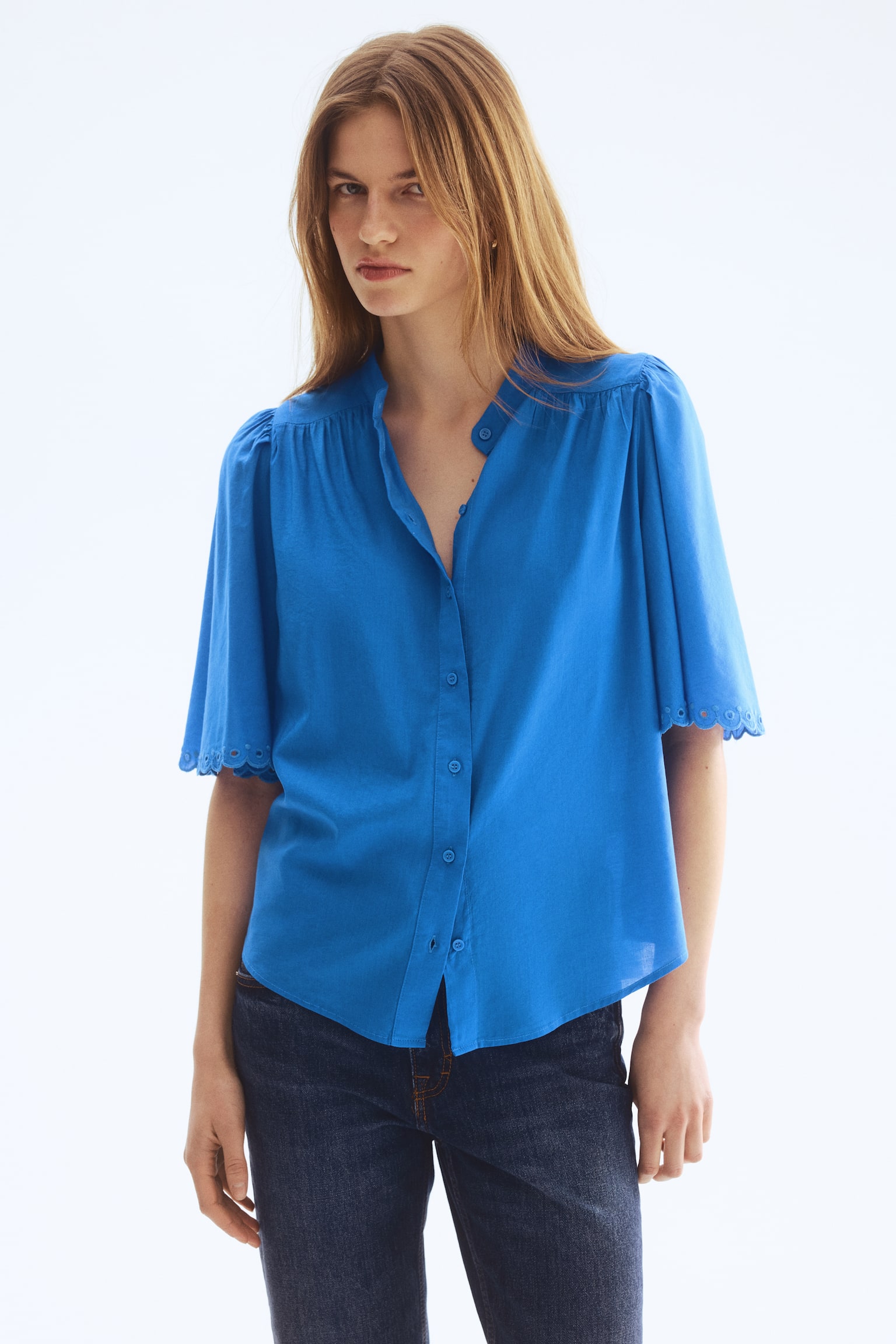 Bluse aus Baumwollgemisch - Blau/Blassgelb - 7