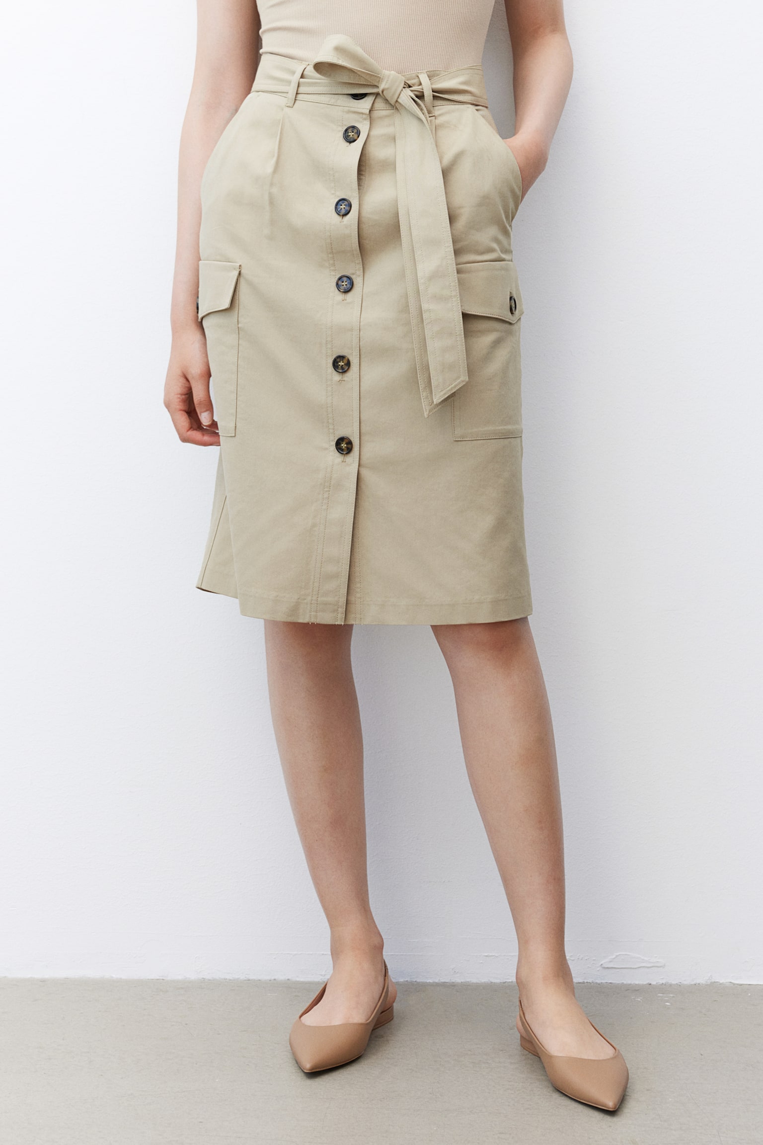 Tie Belt Cargo Skirt - Beige - 6