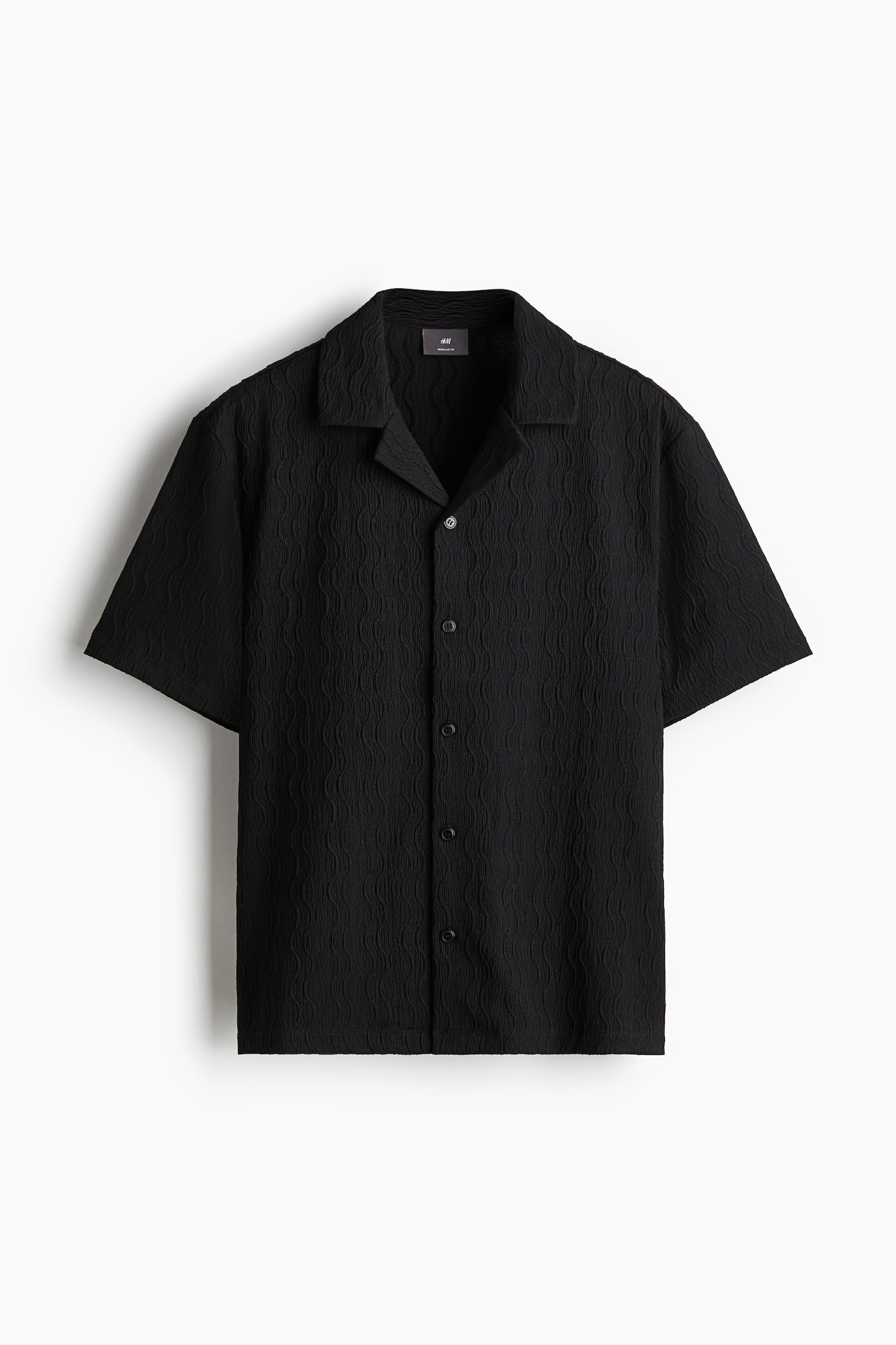 Regular Fit Textured resort shirt - Black - 1