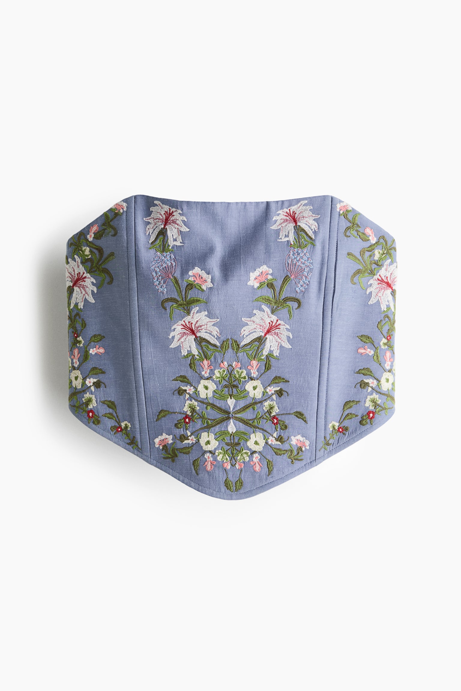 Embroidered linen-blend corset top - Dusty blue/Flowers - 1