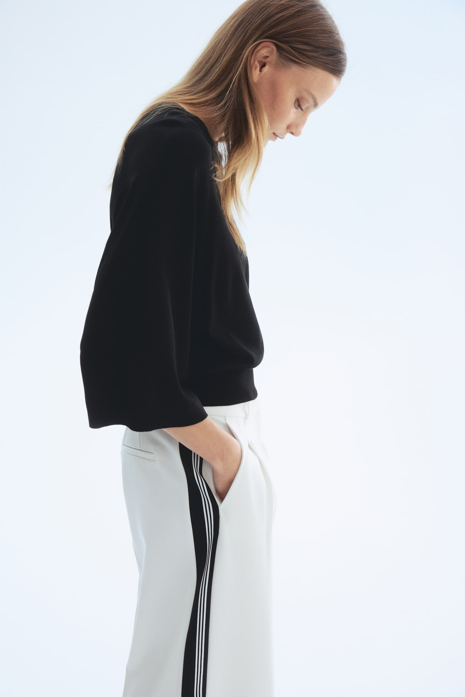 Fine-knit top - Black/Red/Cream - 1