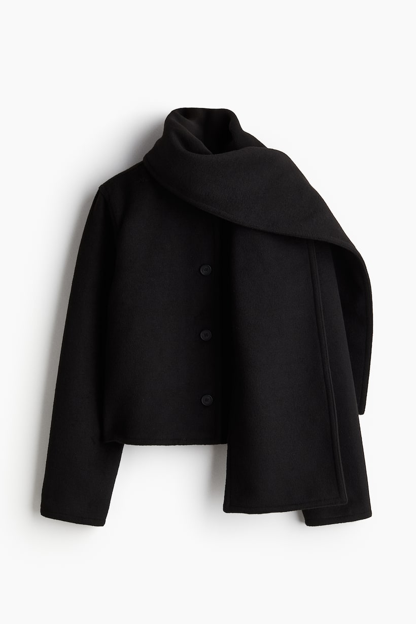 H&M black Felted jacket with scarf - Long sleeve