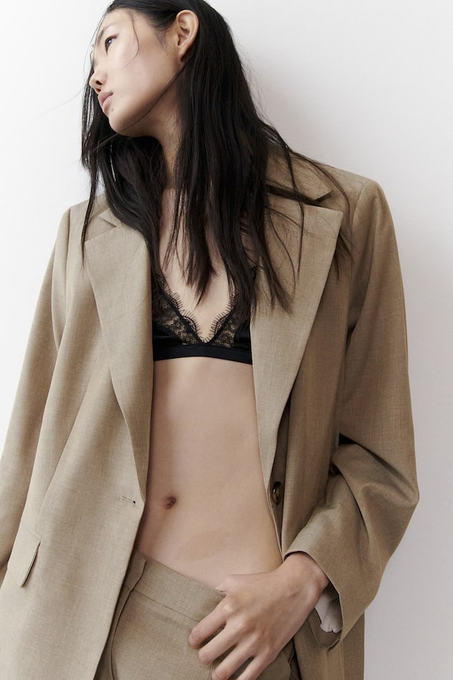 Single-breasted blazer - Dark beige/Black - 6