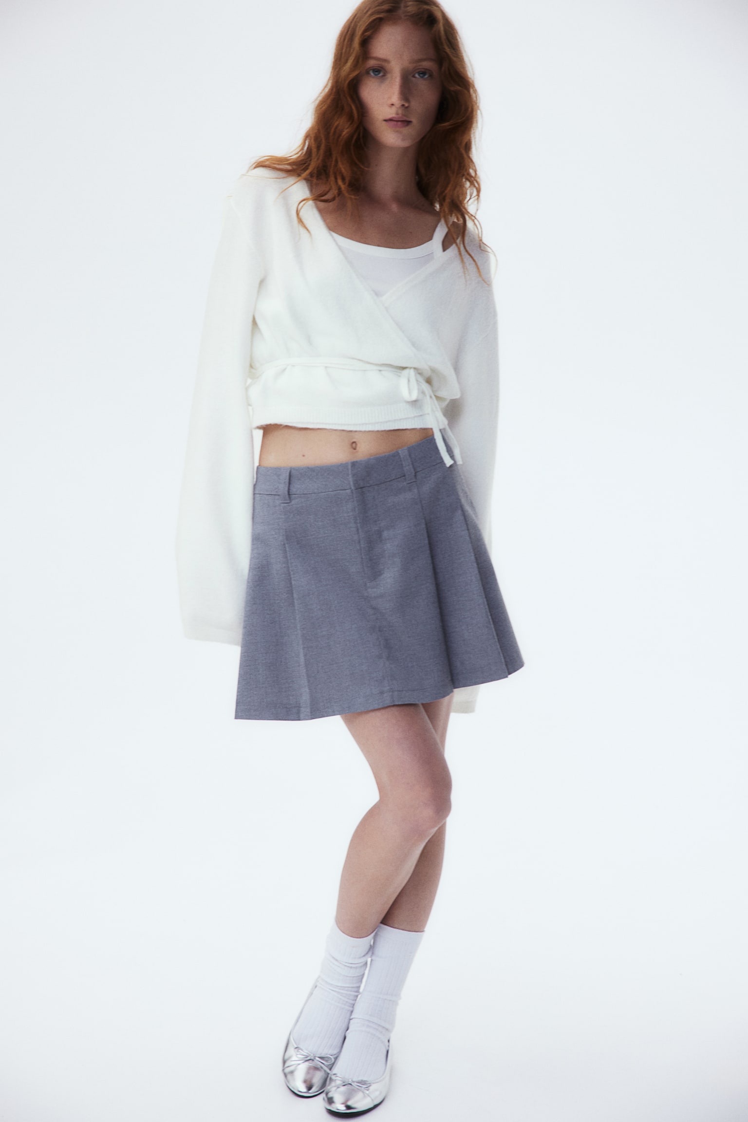 Wrap Cardigan - Cream/Light grey marle/Black - 5