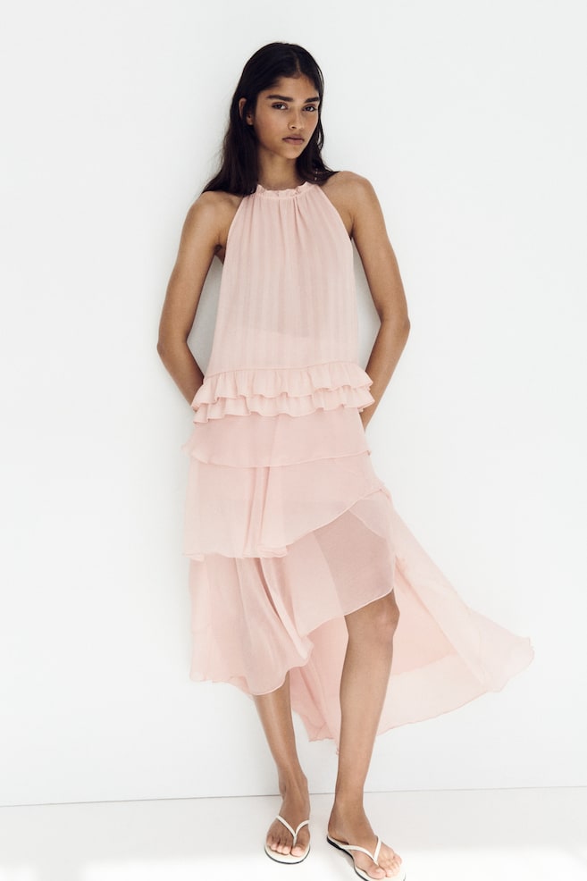 Jupe à étages en mousseline-Rose clair - 4
