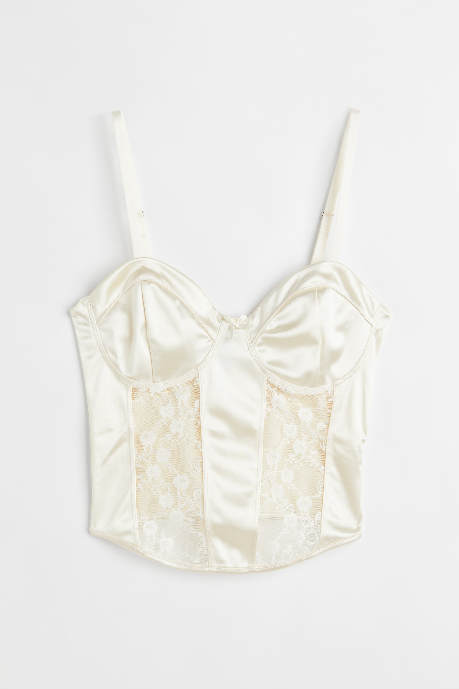 Lace Detail Satin Bustier Top - Cream/Black - 1