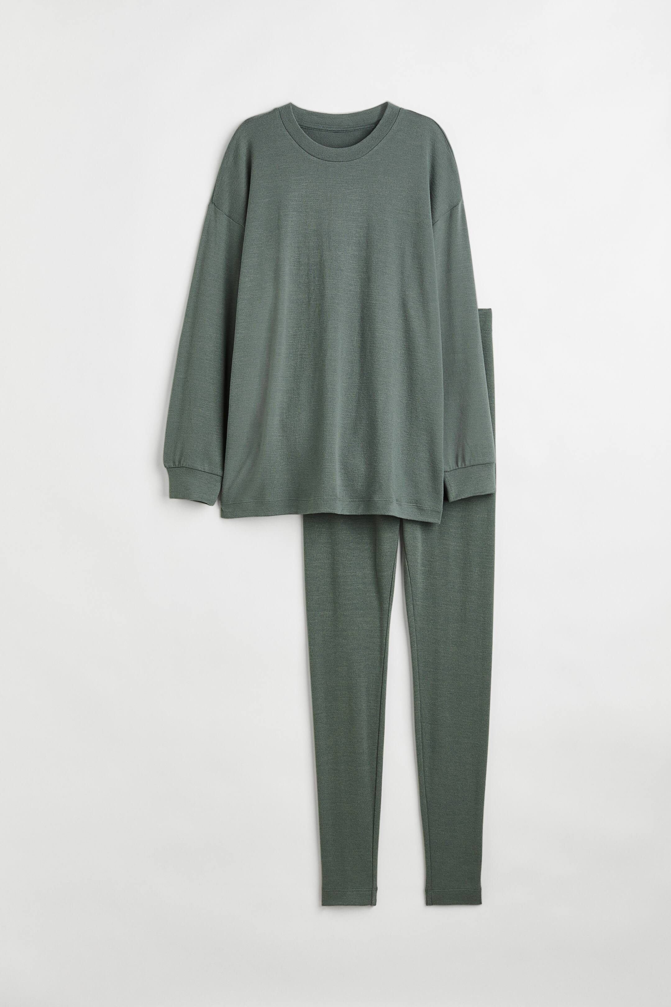Xem ảnh lớn hơn: Áo ngủ và quần legging - Màu xám-xanh lá đậm - Ladies | H&M VN 1